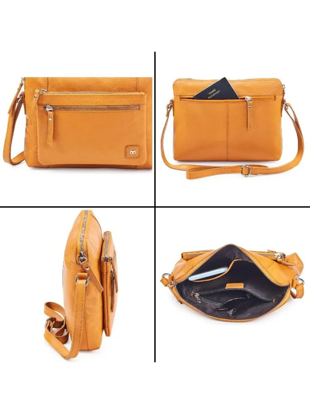 Women's Mustard  Genuine Leather Sling Purse with Adjustable Strap Crossbody bag